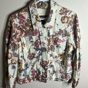 Saint Tropez West Women's White Floral Linen Blend Blouse Size 1X